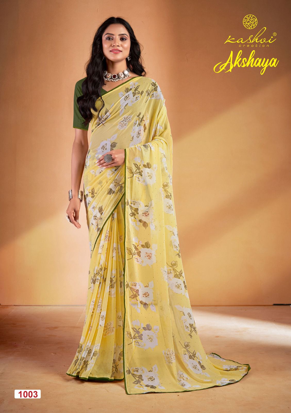 Akshaya By Kashvi Swarovski Work Weightless Printed Sarees Wholesale Price In Surat